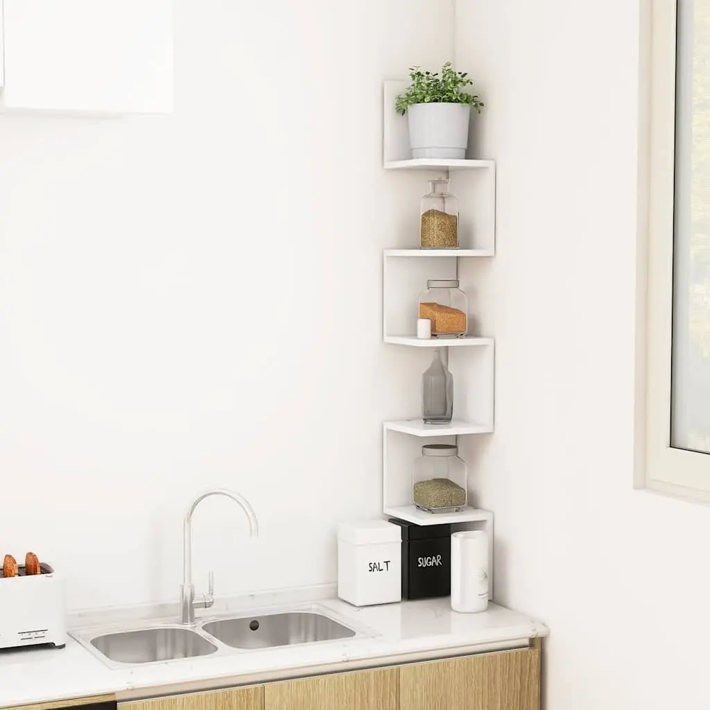Wall Corner Shelf White Storage Display Unit Living Room Bedroom Kitchen 20x20x127.5cm