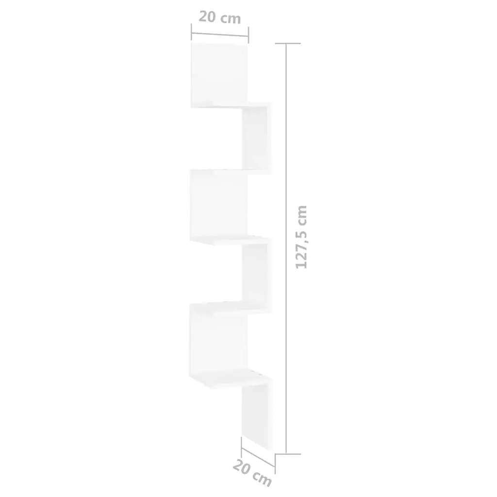 Wall Corner Shelf White Storage Display Unit Living Room Bedroom Kitchen 20x20x127.5cm