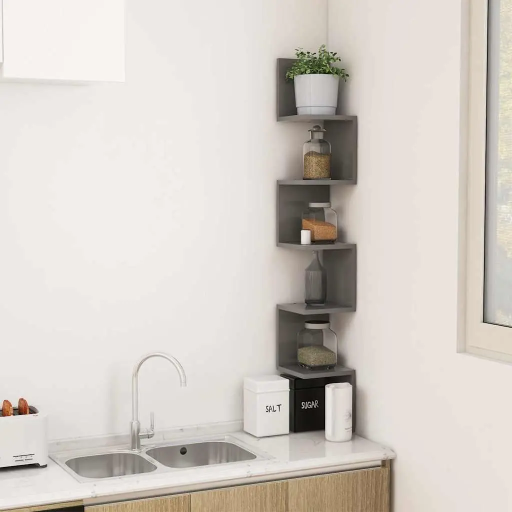 Wall Corner Shelf Grey Storage Display Shelving Unit Living Room Bedroom Kitchen