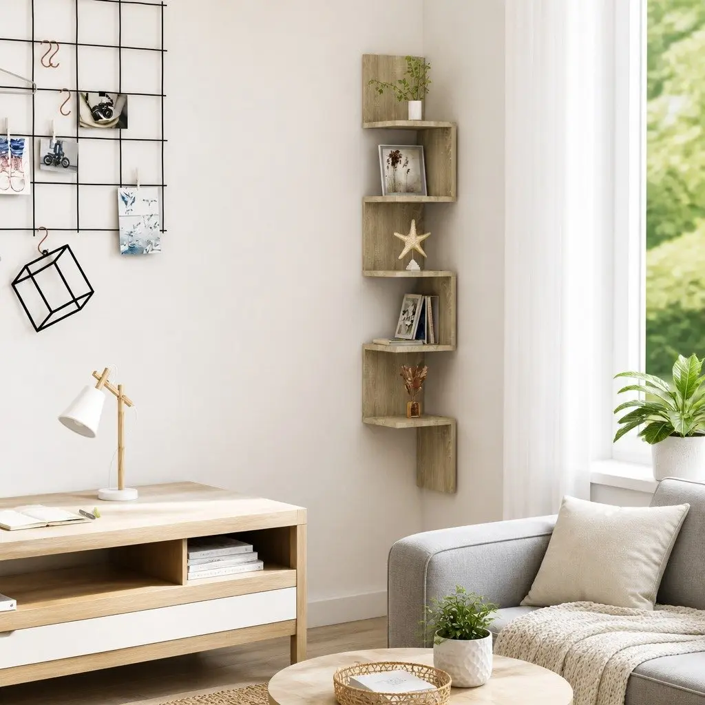 Wall Corner Shelf for Living Room Brown Engineered Wood 20 x 20 x 127.5 cm