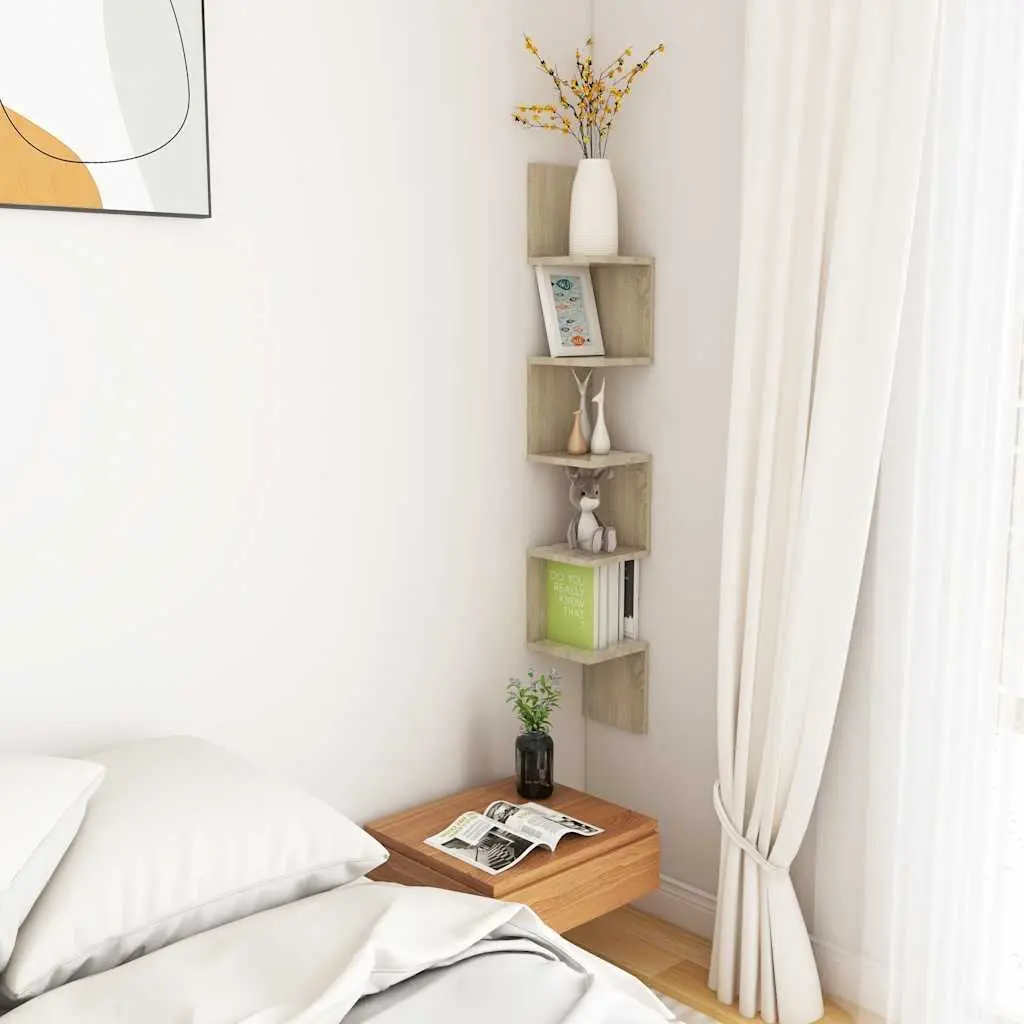 Wall Corner Shelf for Living Room Brown Engineered Wood 20 x 20 x 127.5 cm