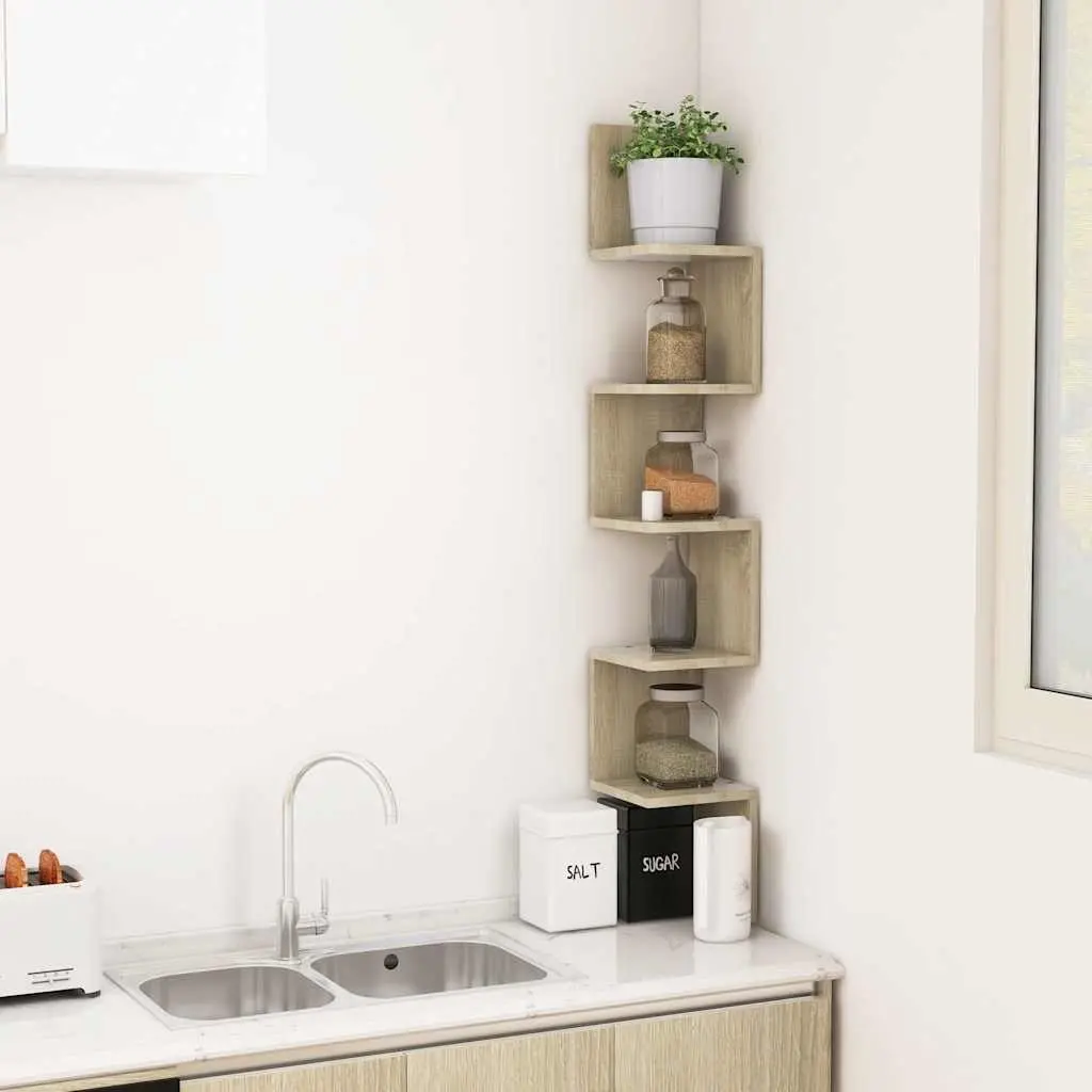 Wall Corner Shelf for Living Room Brown Engineered Wood 20 x 20 x 127.5 cm
