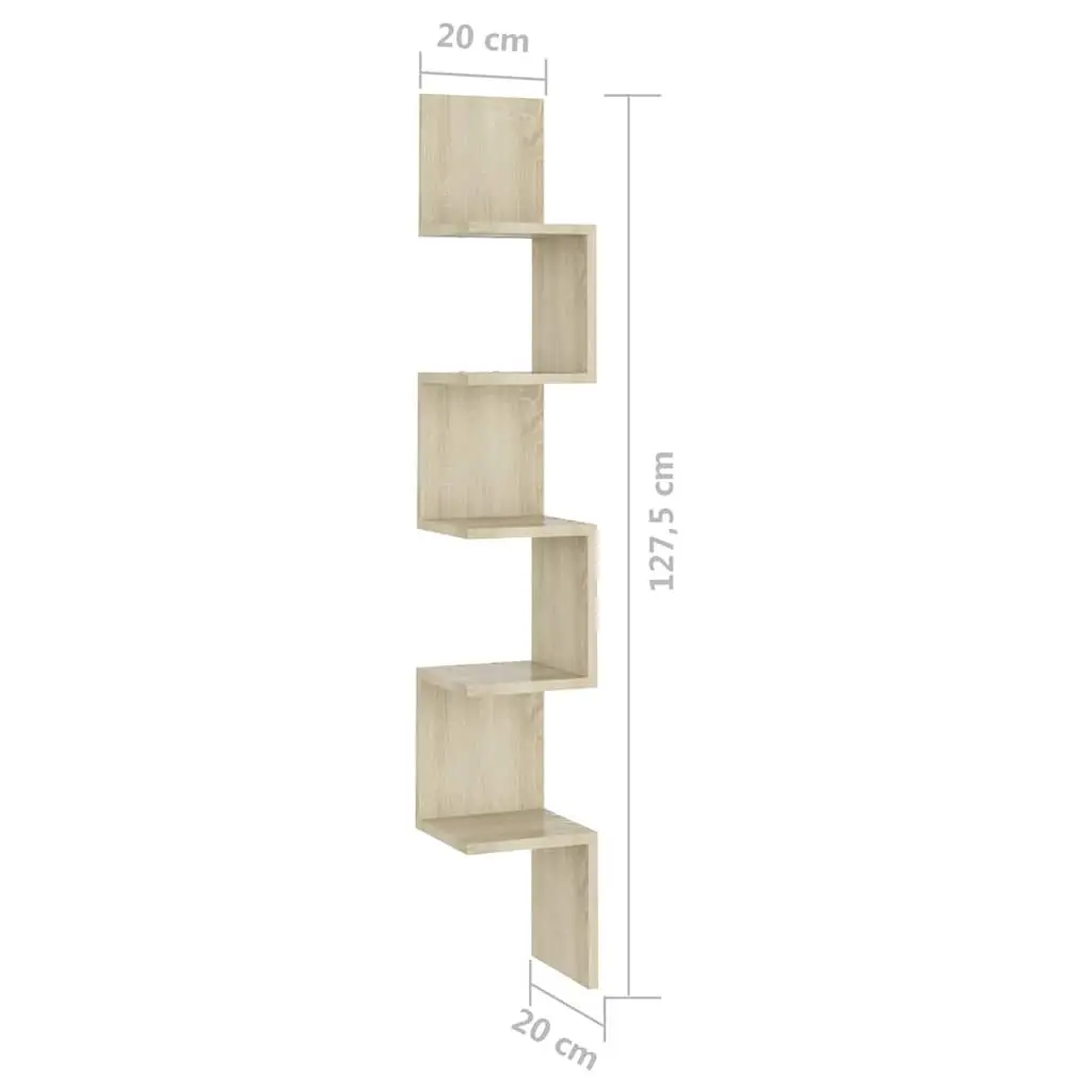Wall Corner Shelf for Living Room Brown Engineered Wood 20 x 20 x 127.5 cm