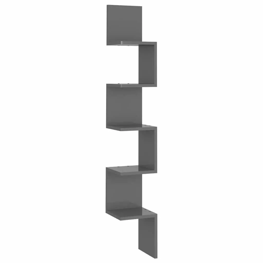 Wall Corner Shelf Grey High Gloss for Living Room Bedroom Kitchen 20 x 20 x 127.5 cm
