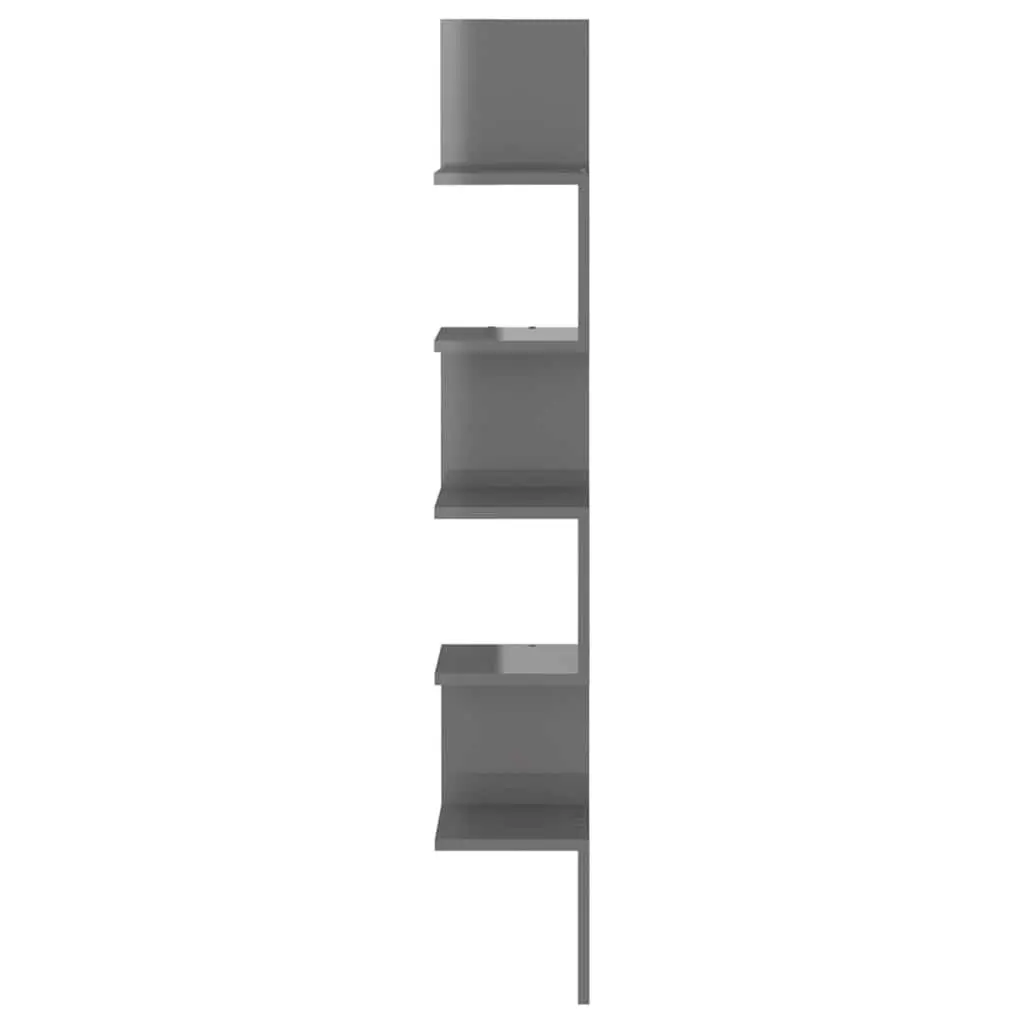 Wall Corner Shelf Grey High Gloss for Living Room Bedroom Kitchen 20 x 20 x 127.5 cm