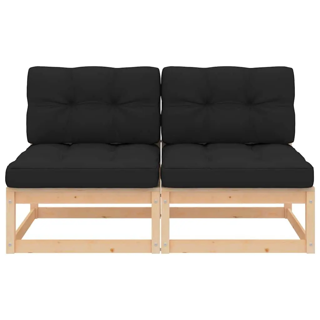Garden Middle Sofa 2 pcs Solid Pinewood Modular Outdoor Seating Cushions