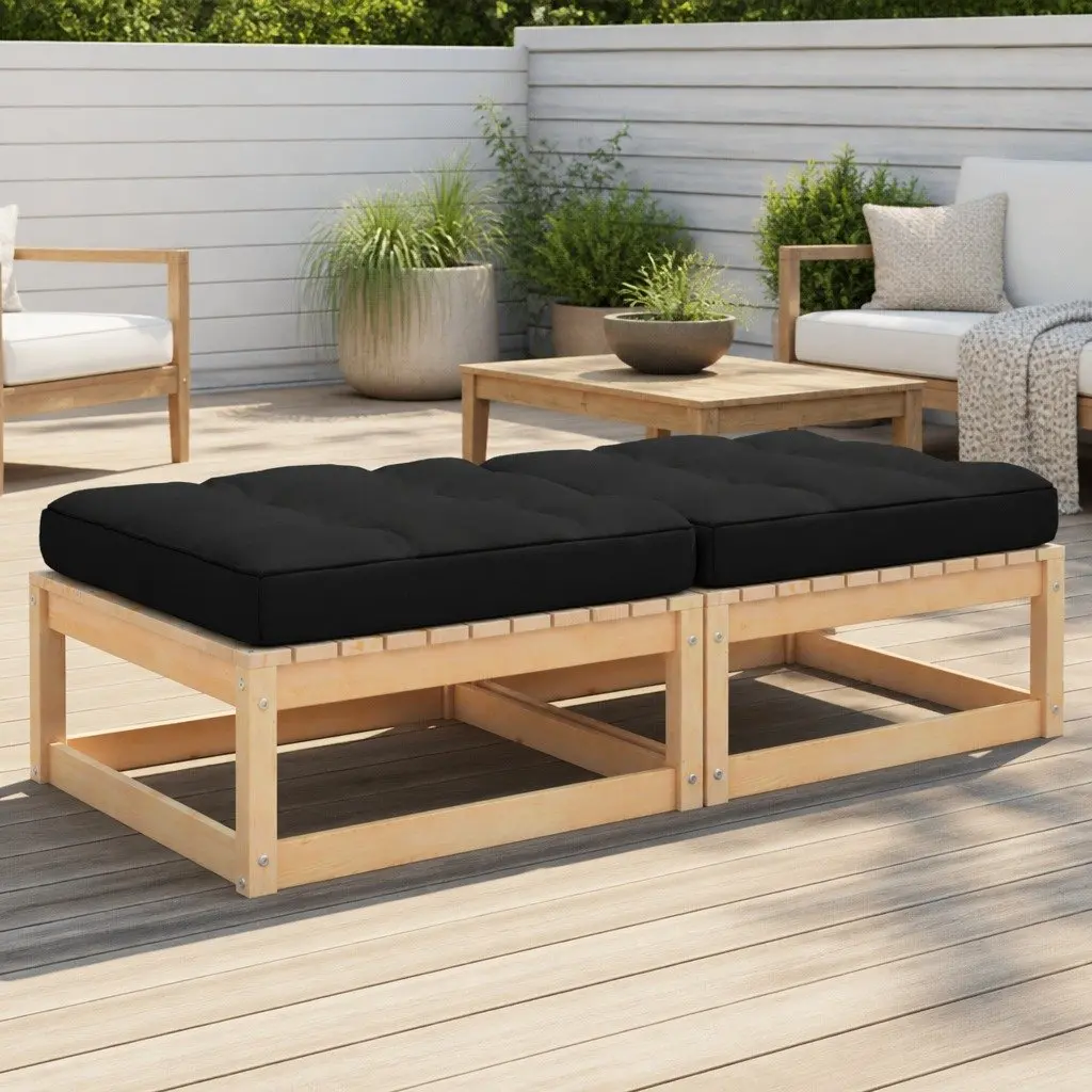 Garden Footstools Set of 2 Outdoor Modular Seating with Cushions Anthracite