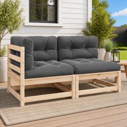 2 Piece Garden Lounge Set: Solid Pinewood and Cushions
