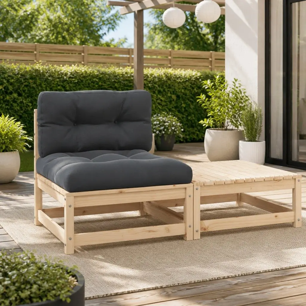 3 Piece Outdoor Sectional Sofa with Solid Pinewood Frame