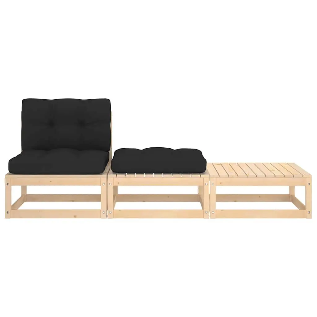 3 Piece Outdoor Sectional Sofa with Solid Pinewood Frame