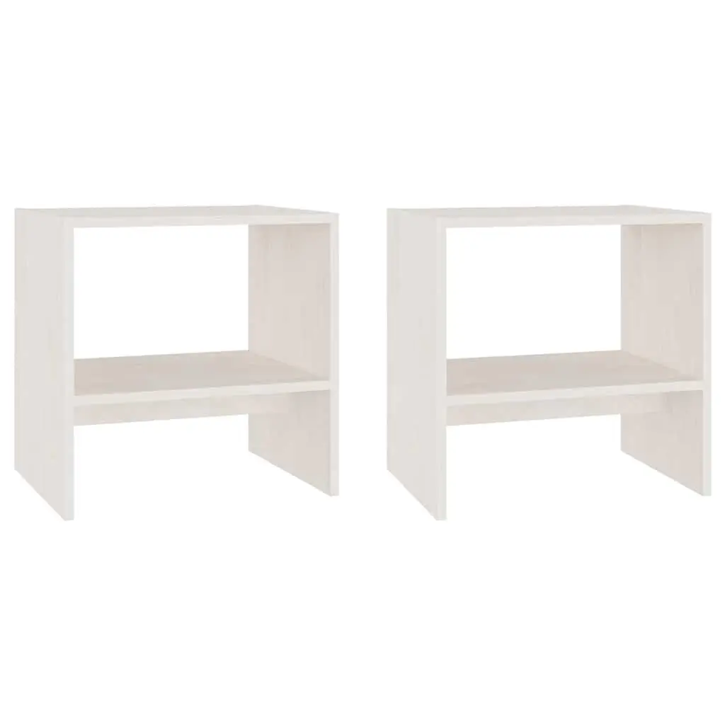 Bedside Cabinets 2 pcs White Solid Pinewood Nightstand Storage Bedroom Side