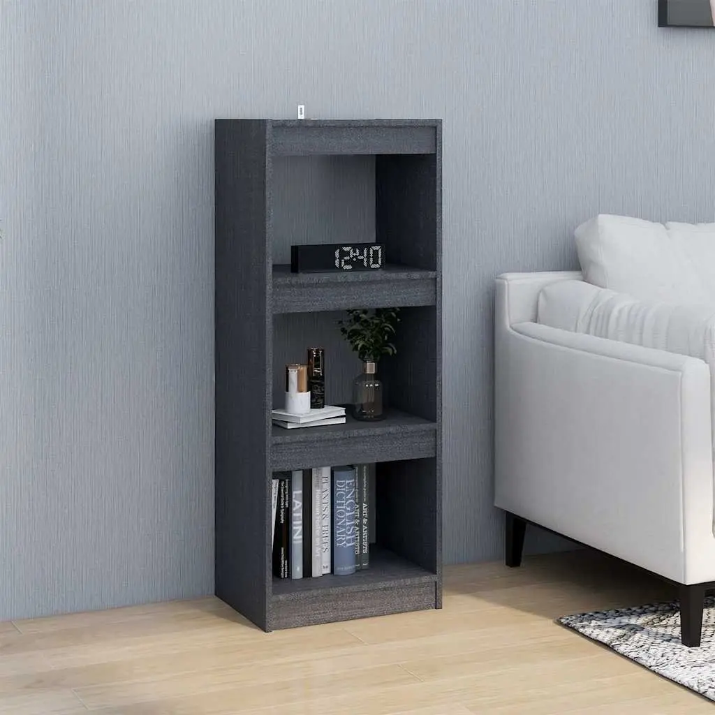 Book Cabinet Room Divider Grey Solid Pinewood 40x30x103.5cm Storage Bookshelf