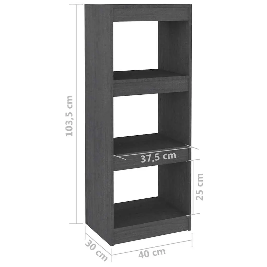 Book Cabinet Room Divider Grey Solid Pinewood 40x30x103.5cm Storage Bookshelf