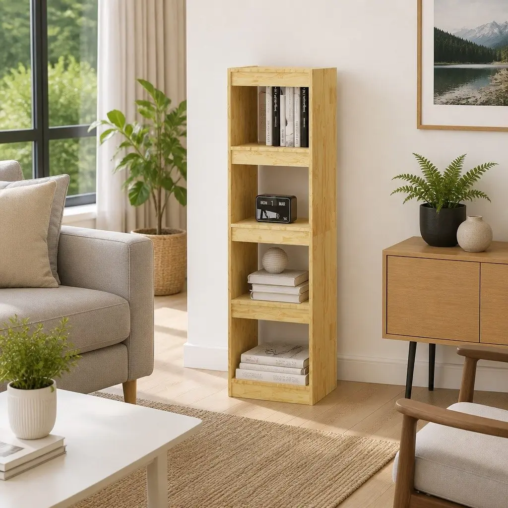 Wooden Book Cabinet Room Divider Storage Shelving Unit 4 Compartment 40 x 30 x 135.5 cm