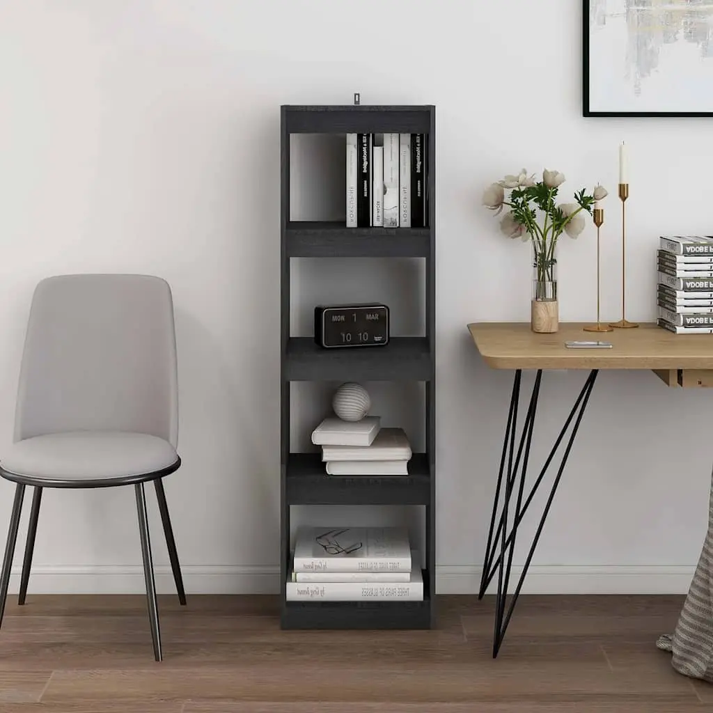 Grey Pinewood Storage Organizer Bookcase Room Divider 4 Compartment Shelving Unit
