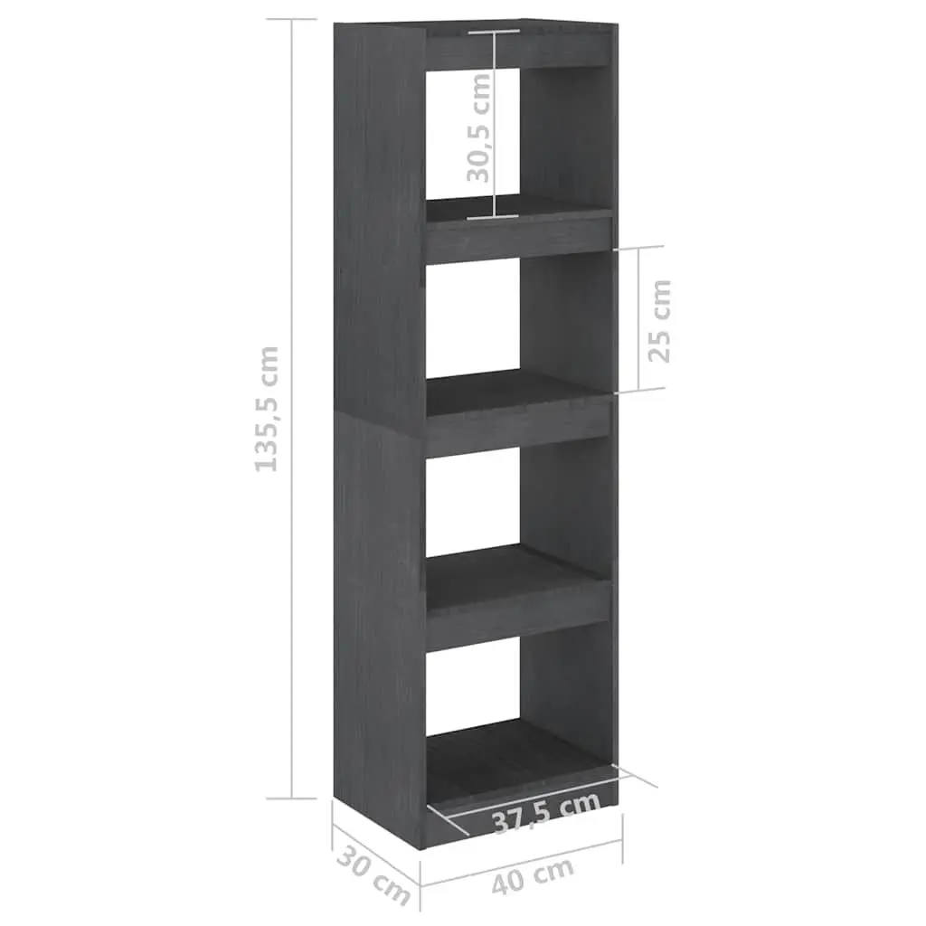 Grey Pinewood Storage Organizer Bookcase Room Divider 4 Compartment Shelving Unit