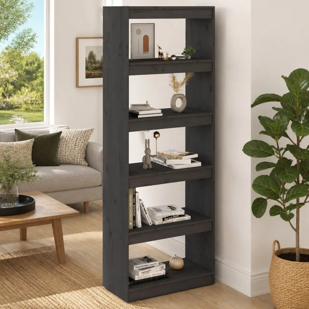 Book Cabinet Room Divider 60x30x167.5 cm Grey Solid Pine Wood Shelf