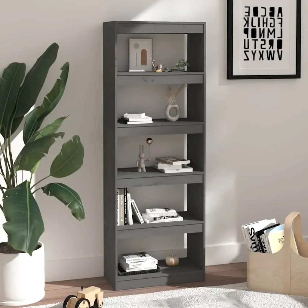 Book Cabinet Room Divider 60x30x167.5 cm Grey Solid Pine Wood Shelf