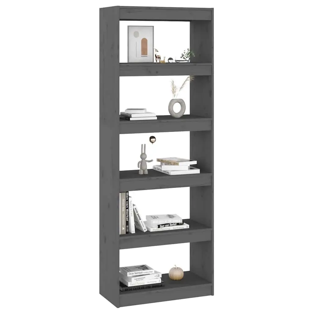 Book Cabinet Room Divider 60x30x167.5 cm Grey Solid Pine Wood Shelf