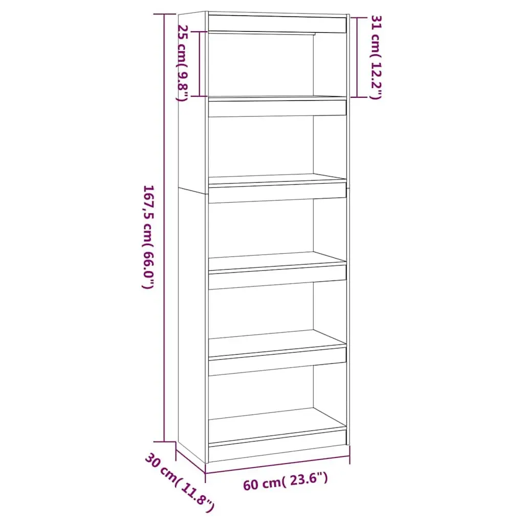 Book Cabinet Room Divider 60x30x167.5 cm Grey Solid Pine Wood Shelf