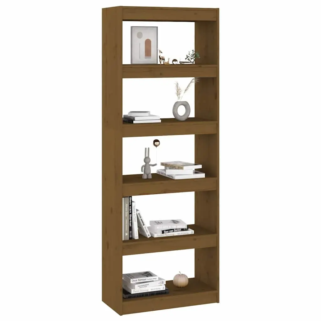 Room Divider Bookcase Solid Pinewood Honey Brown 60x30x167.5cm Storage Unit