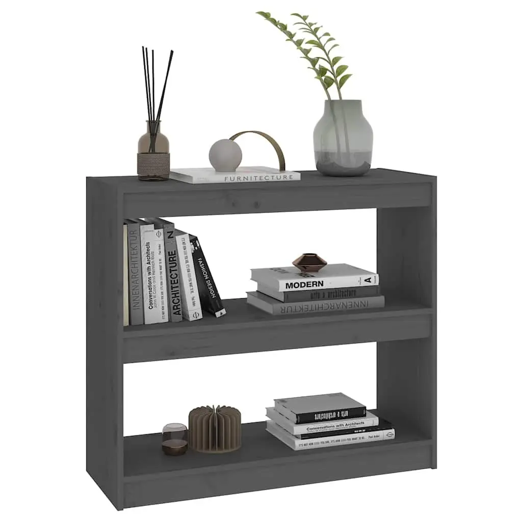 Grey Solid Pinewood Bookcase Shelving Unit Room Divider 80W x 30D x 71.5H cm