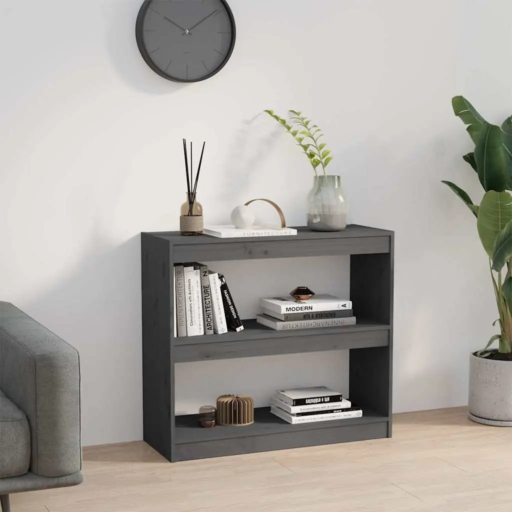 Grey Solid Pinewood Bookcase Shelving Unit Room Divider 80W x 30D x 71.5H cm