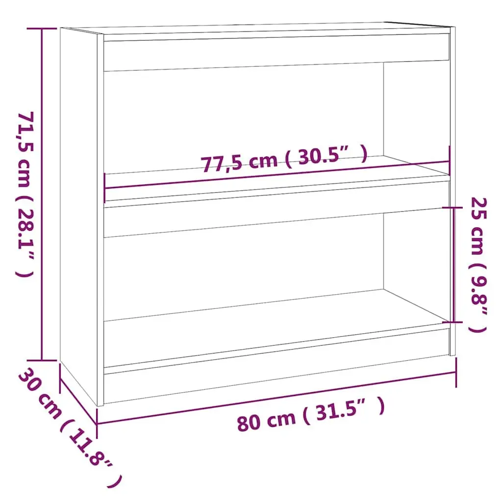 Grey Solid Pinewood Bookcase Shelving Unit Room Divider 80W x 30D x 71.5H cm