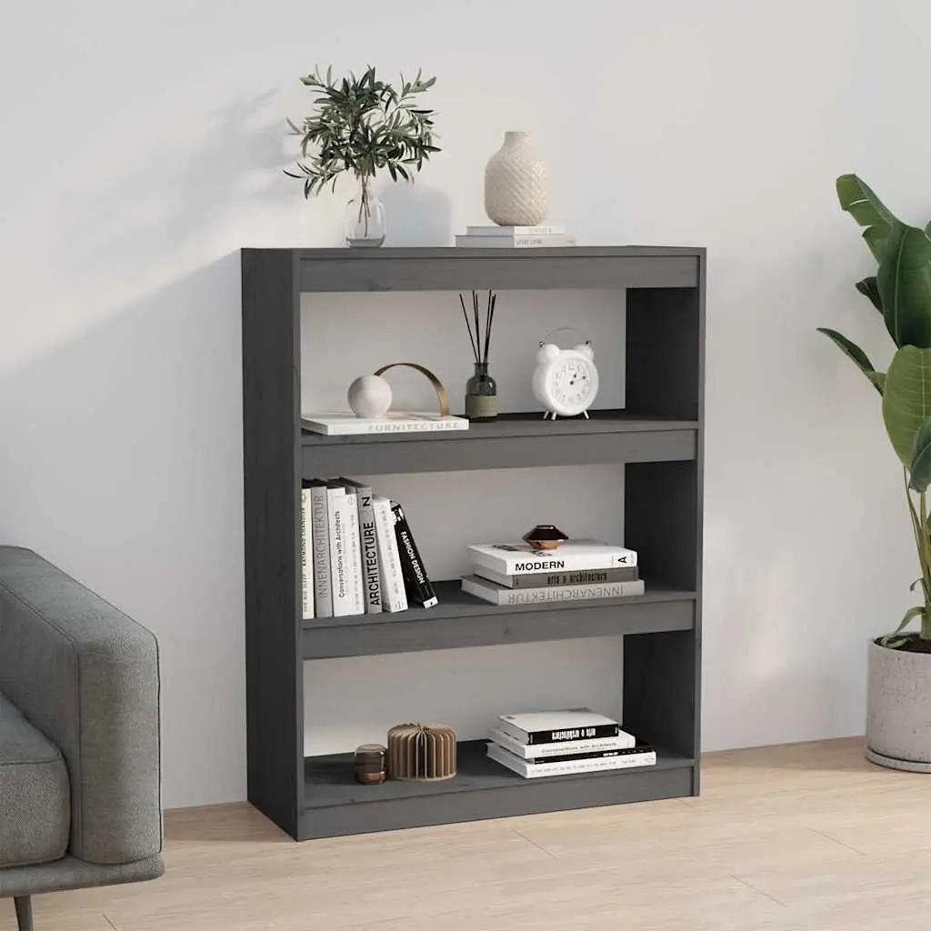 Grey Solid Pine Wood Book Shelf Storage Organizer Room Divider 3 Compartment