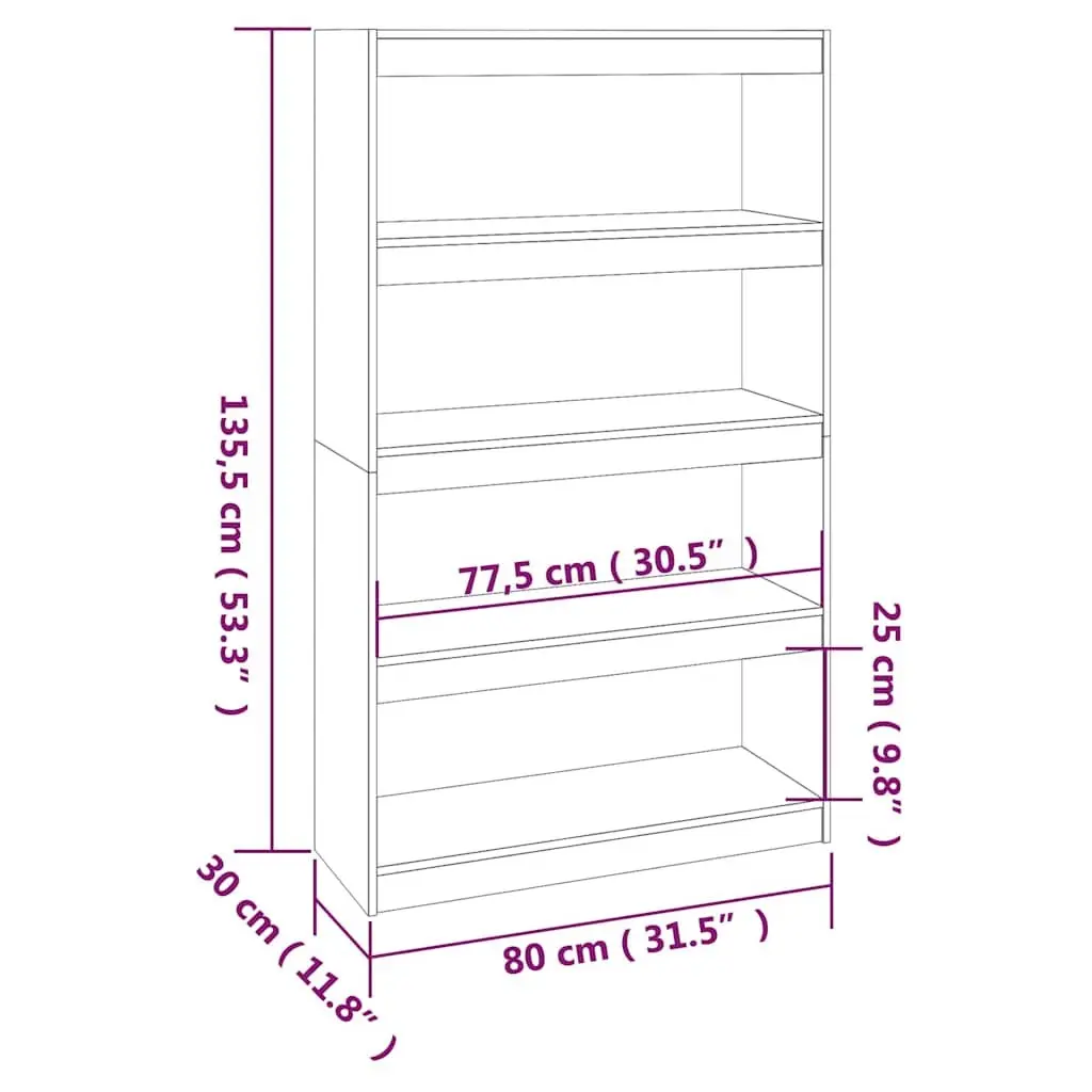 Book Cabinet Room Divider White 80x30x135.5cm Solid Pine Wood Bookcase Shelf