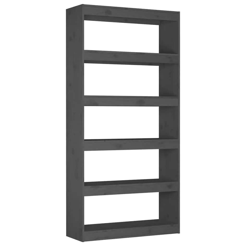 Grey Solid Pine Wood Bookcase Room Divider 80x30x167.4 cm Storage Unit