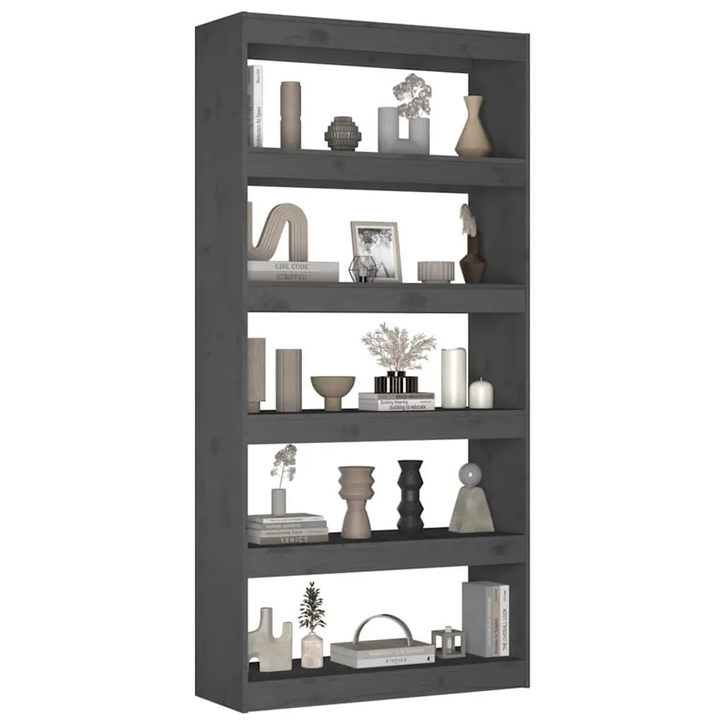 Grey Solid Pine Wood Bookcase Room Divider 80x30x167.4 cm Storage Unit