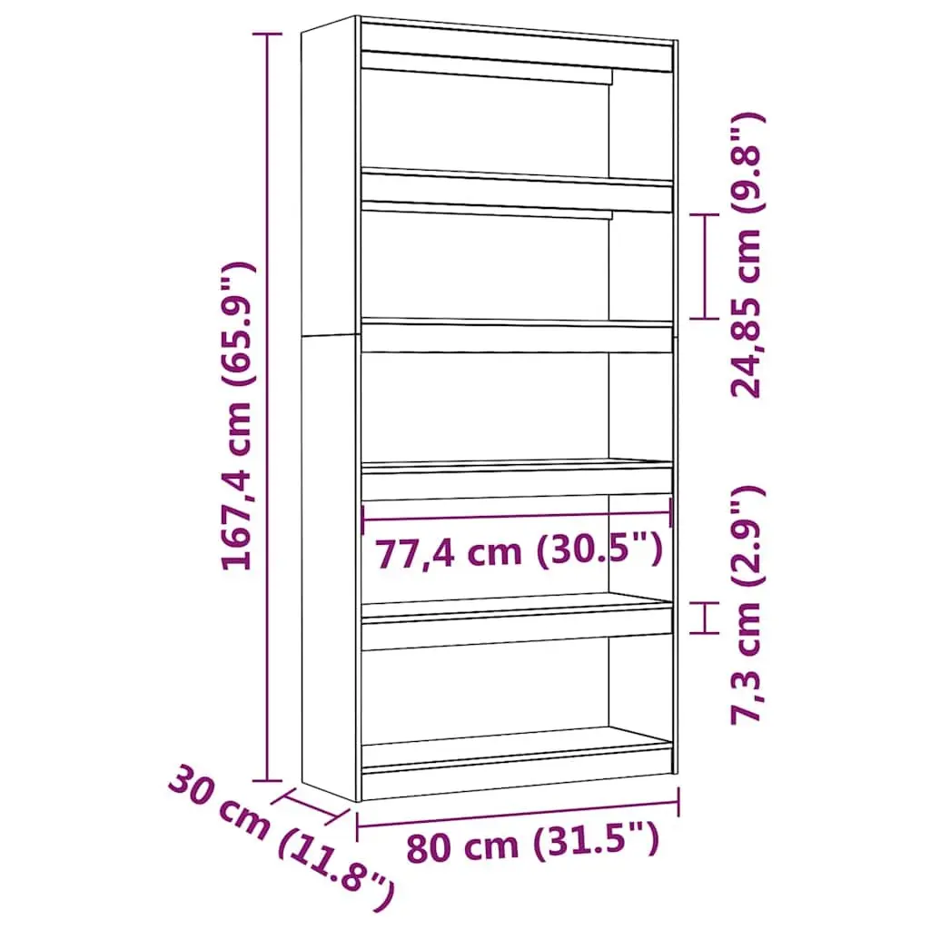 Grey Solid Pine Wood Bookcase Room Divider 80x30x167.4 cm Storage Unit
