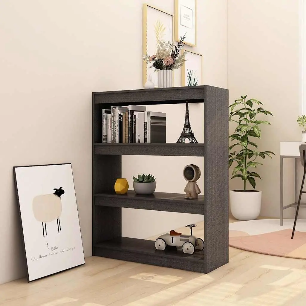 Wooden Book Cabinet Standing Shelf Room Divider Grey Storage Bookcase Unit
