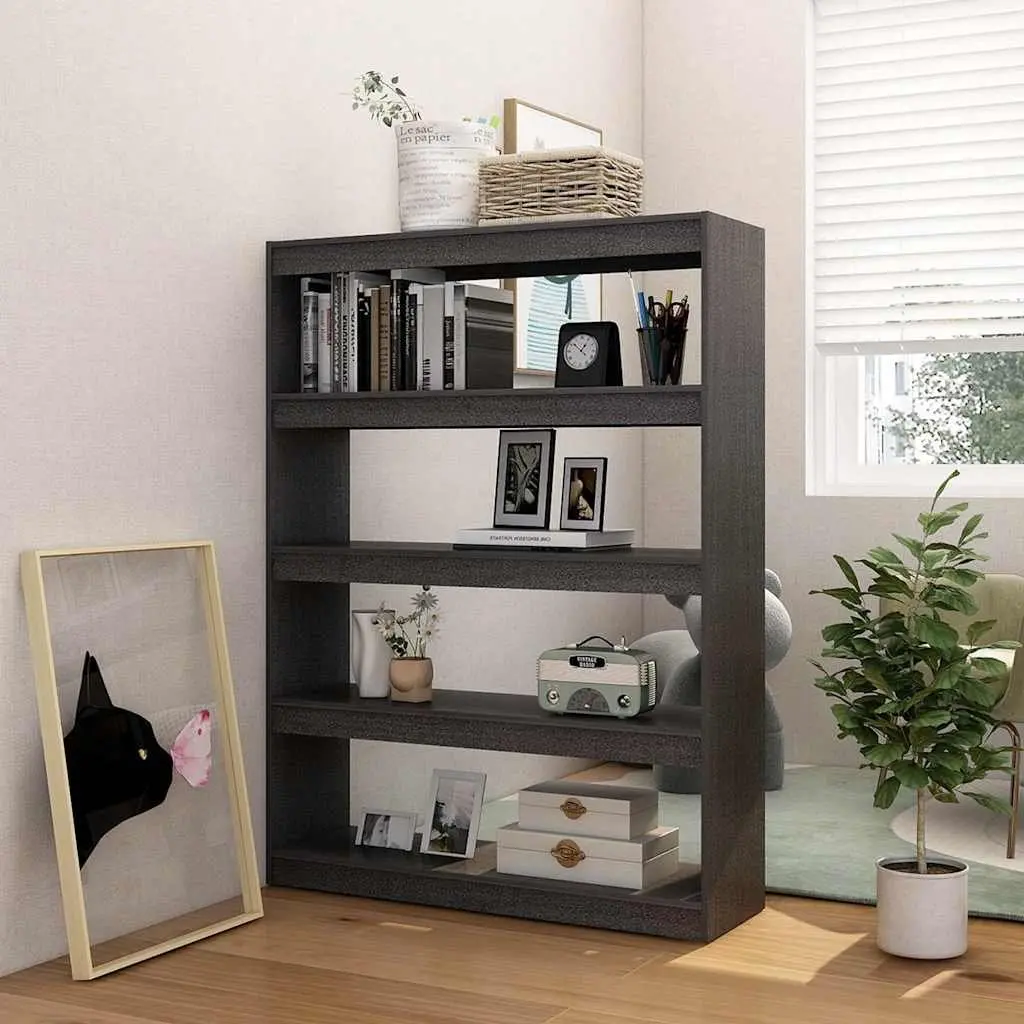 Book Cabinet Room Divider Grey 100x30x135.5 cm Solid Pinewood Standing Shelf