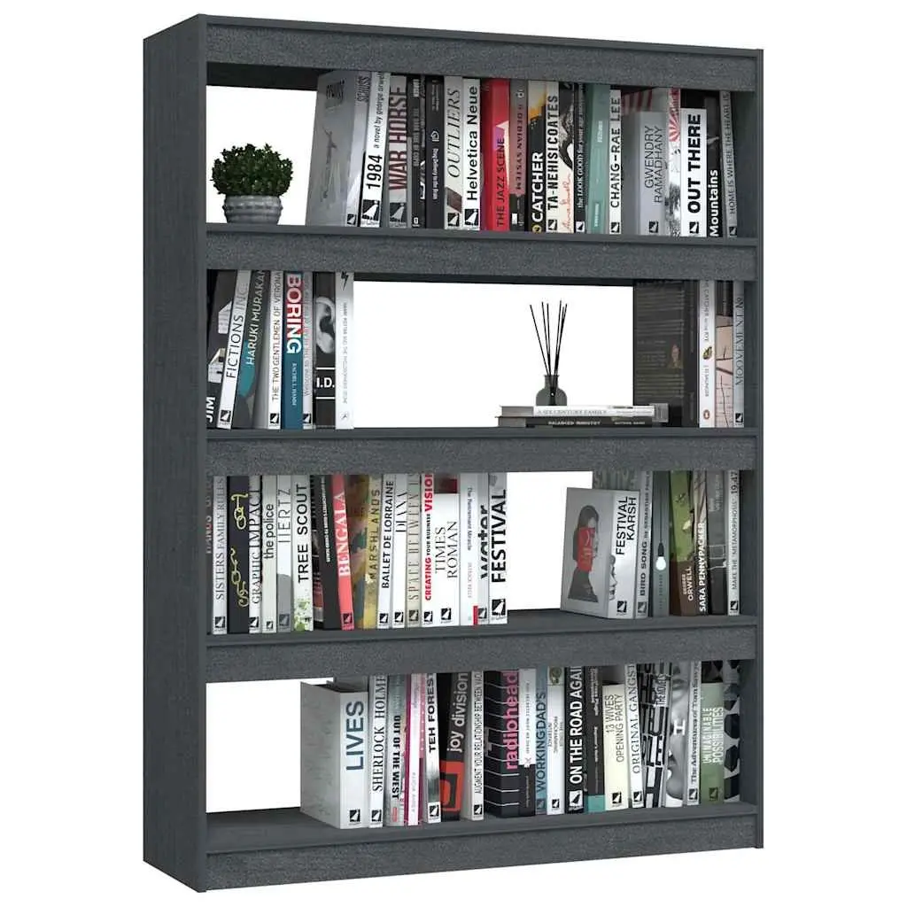 Book Cabinet Room Divider Grey 100x30x135.5 cm Solid Pinewood Standing Shelf