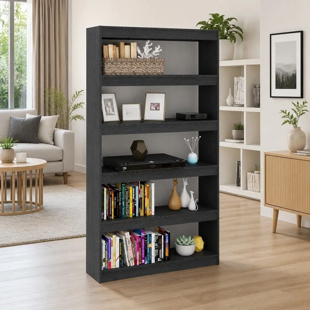 Grey Solid Pinewood Bookcase Storage Shelf Room Divider Standing 100x30x1675cm