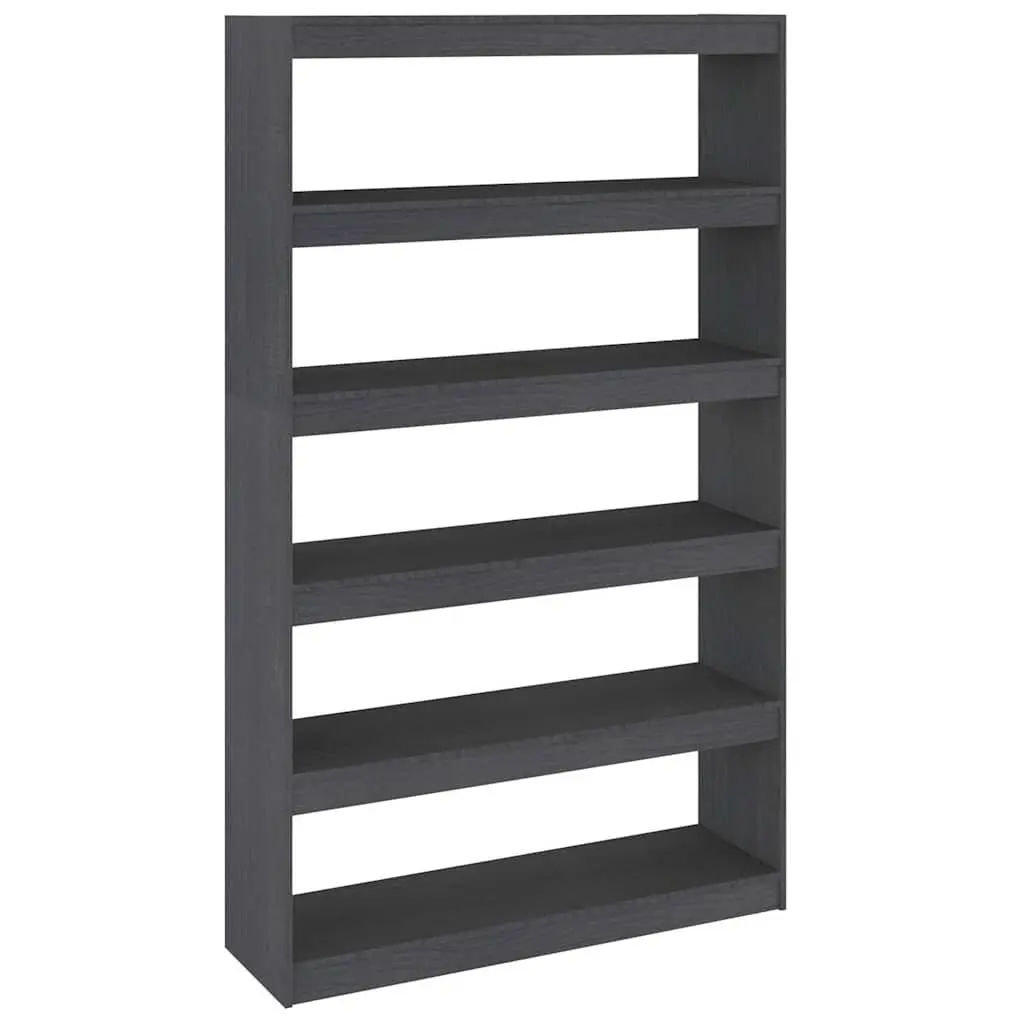 Grey Solid Pinewood Bookcase Storage Shelf Room Divider Standing 100x30x1675cm