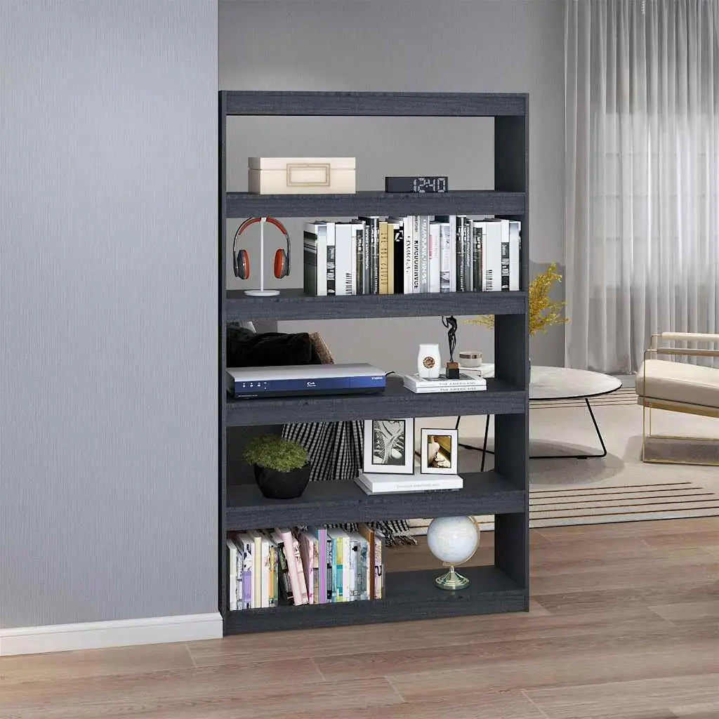 Grey Solid Pinewood Bookcase Storage Shelf Room Divider Standing 100x30x1675cm