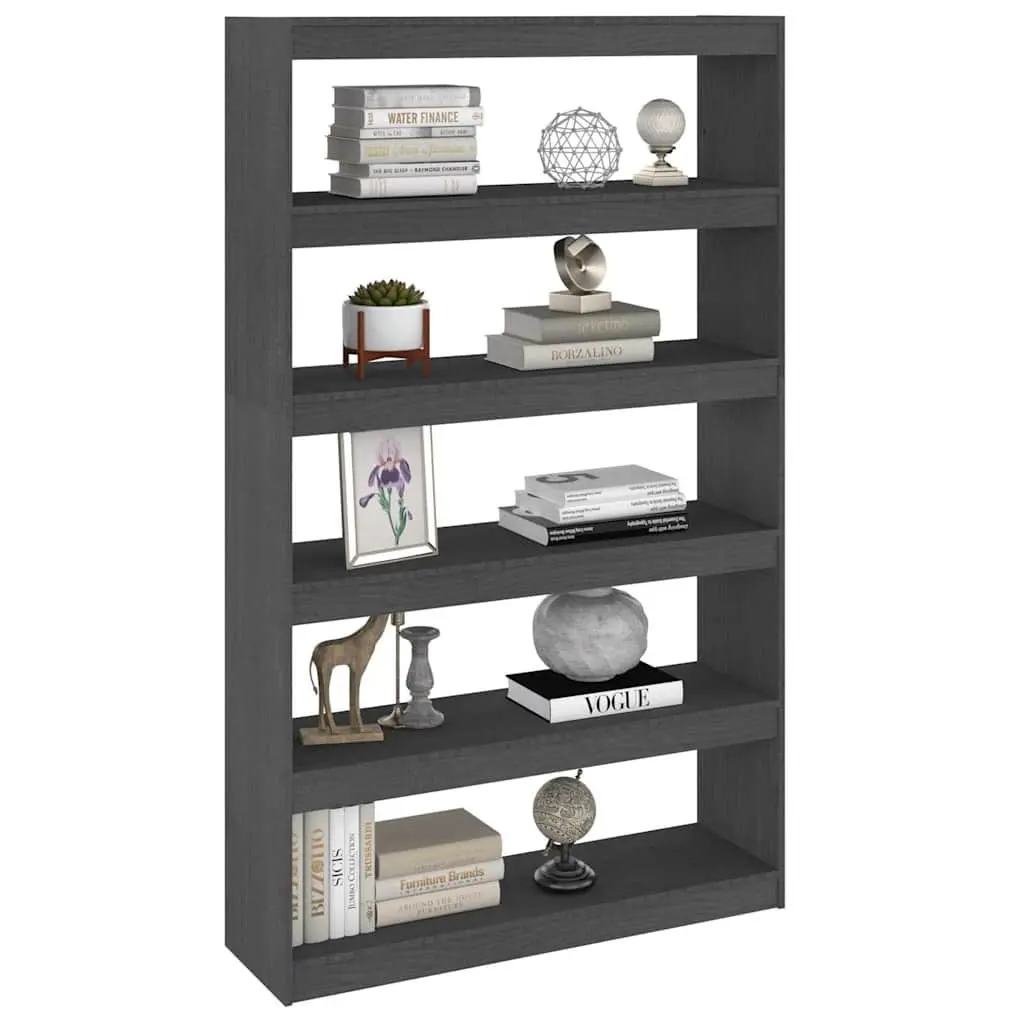 Grey Solid Pinewood Bookcase Storage Shelf Room Divider Standing 100x30x1675cm
