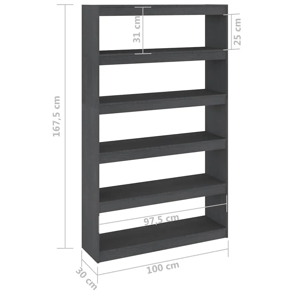 Grey Solid Pinewood Bookcase Storage Shelf Room Divider Standing 100x30x1675cm