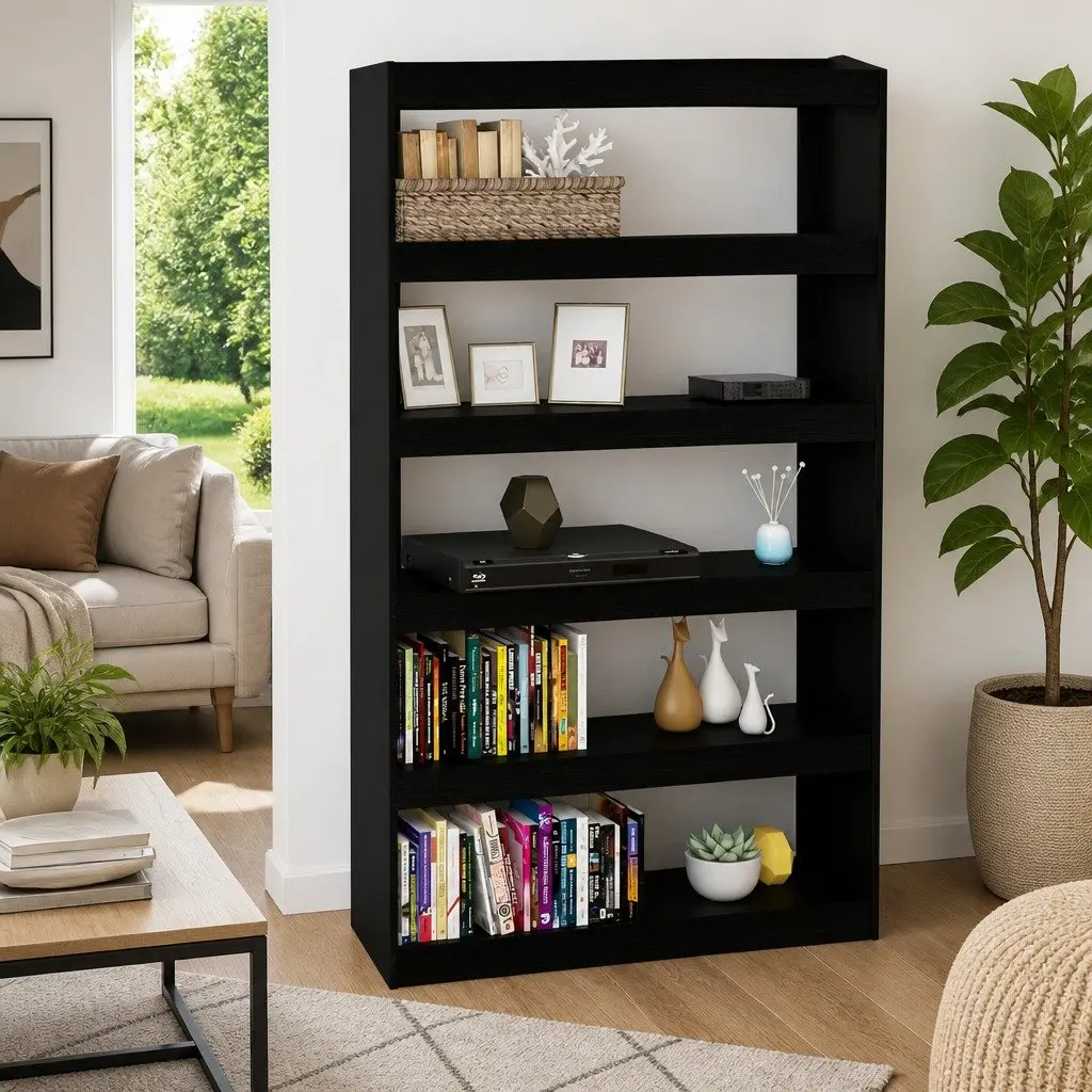 Black Solid Pinewood Book Cabinet