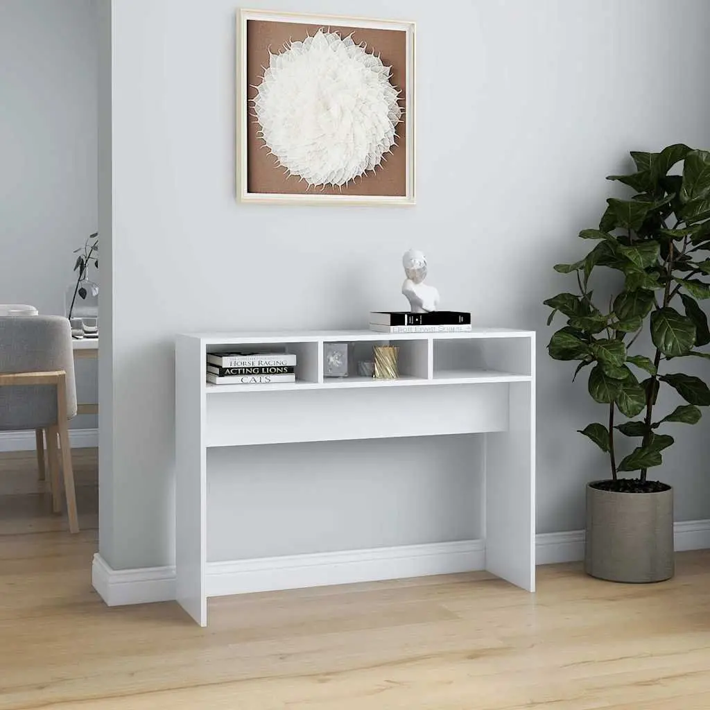 White Engineered Wood Console Table, 105x30x80cm