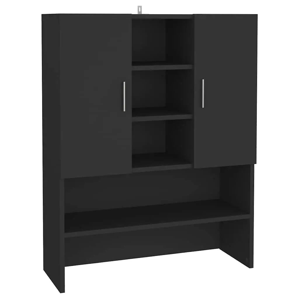 Washing Machine Cabinet Bathroom Storage Cupboard Black 70.5x25.5x90cm