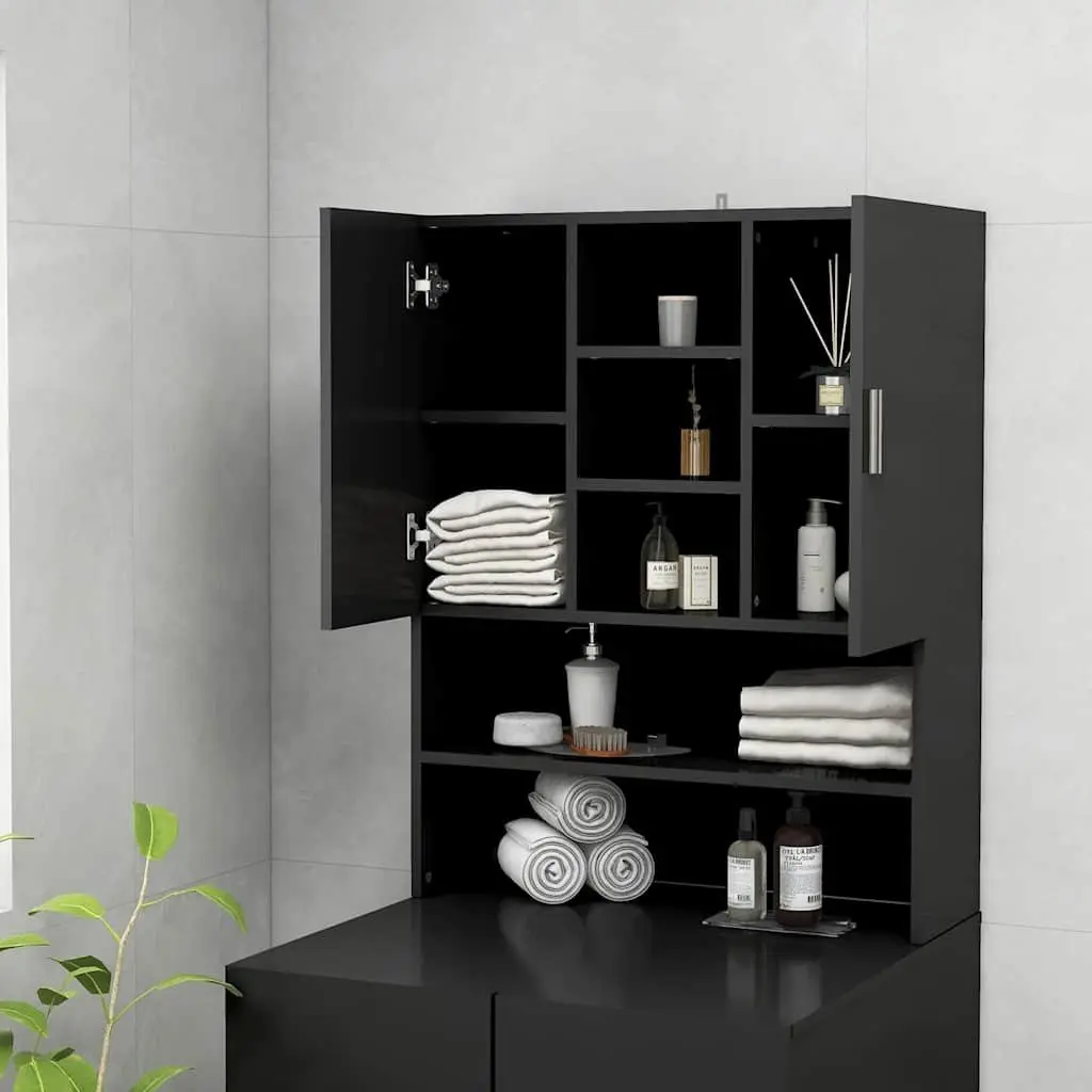 Washing Machine Cabinet Bathroom Storage Cupboard Black 70.5x25.5x90cm