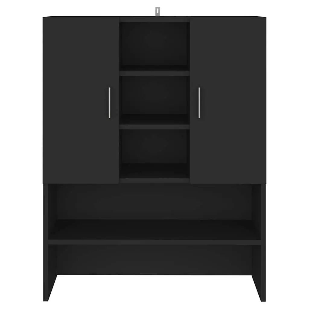 Washing Machine Cabinet Bathroom Storage Cupboard Black 70.5x25.5x90cm