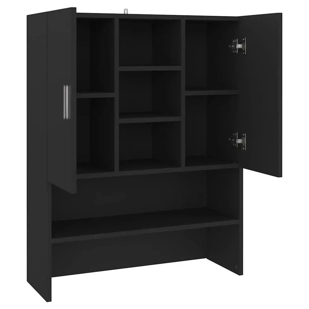 Washing Machine Cabinet Bathroom Storage Cupboard Black 70.5x25.5x90cm