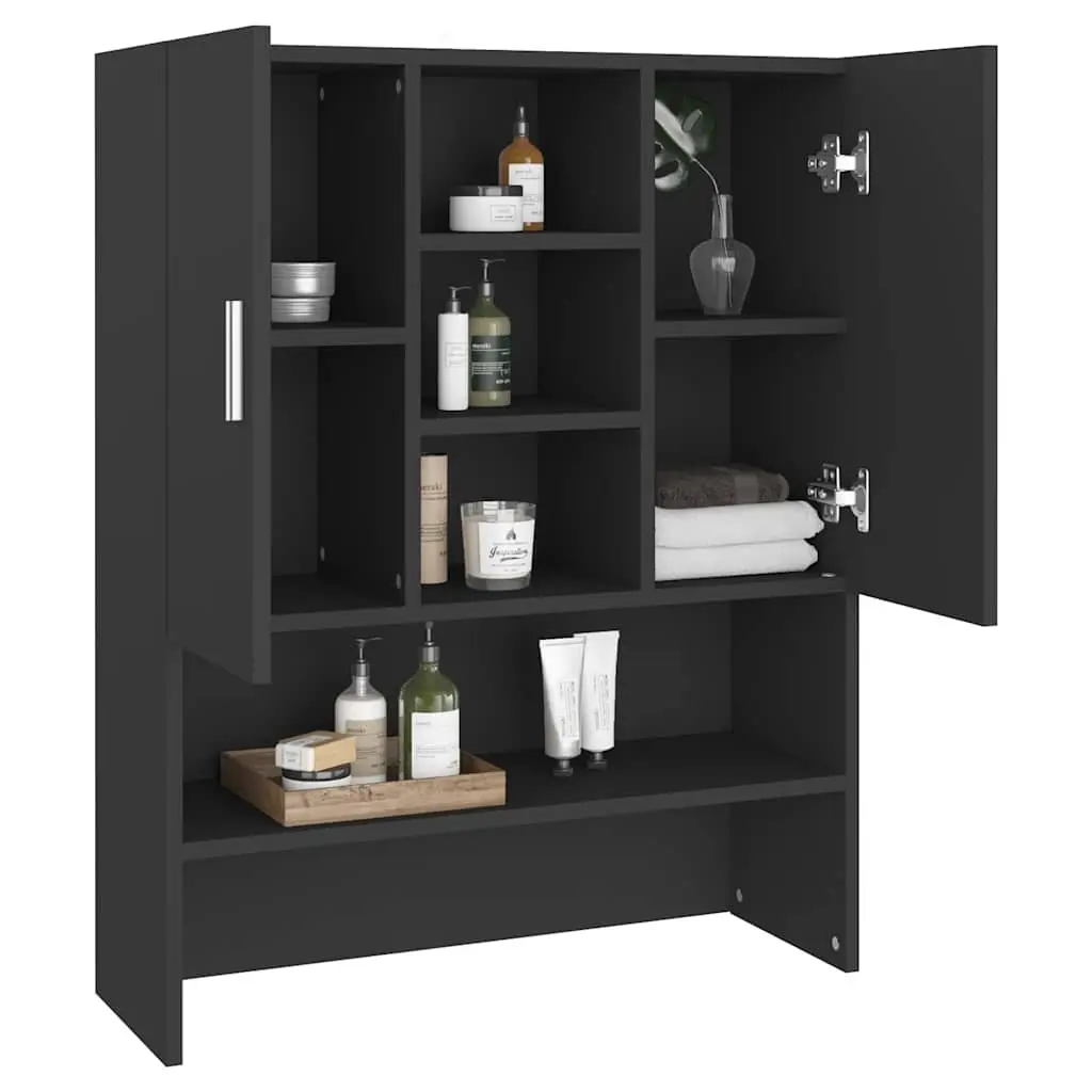 Washing Machine Cabinet Bathroom Storage Cupboard Black 70.5x25.5x90cm