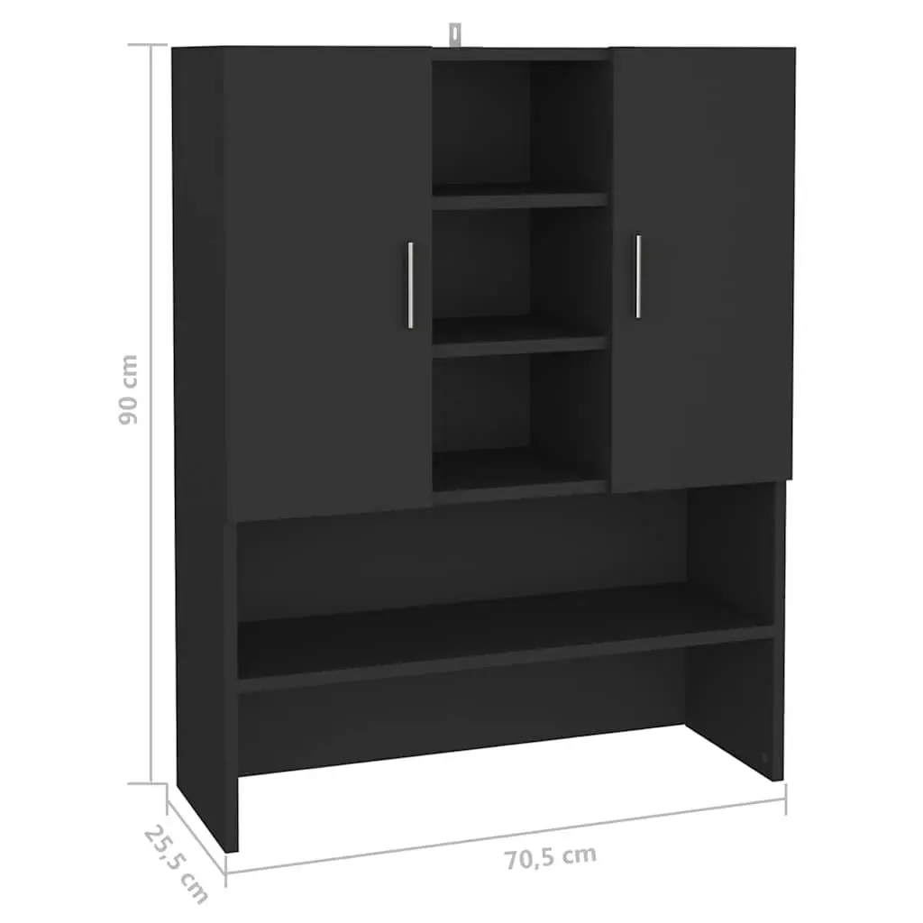 Washing Machine Cabinet Bathroom Storage Cupboard Black 70.5x25.5x90cm