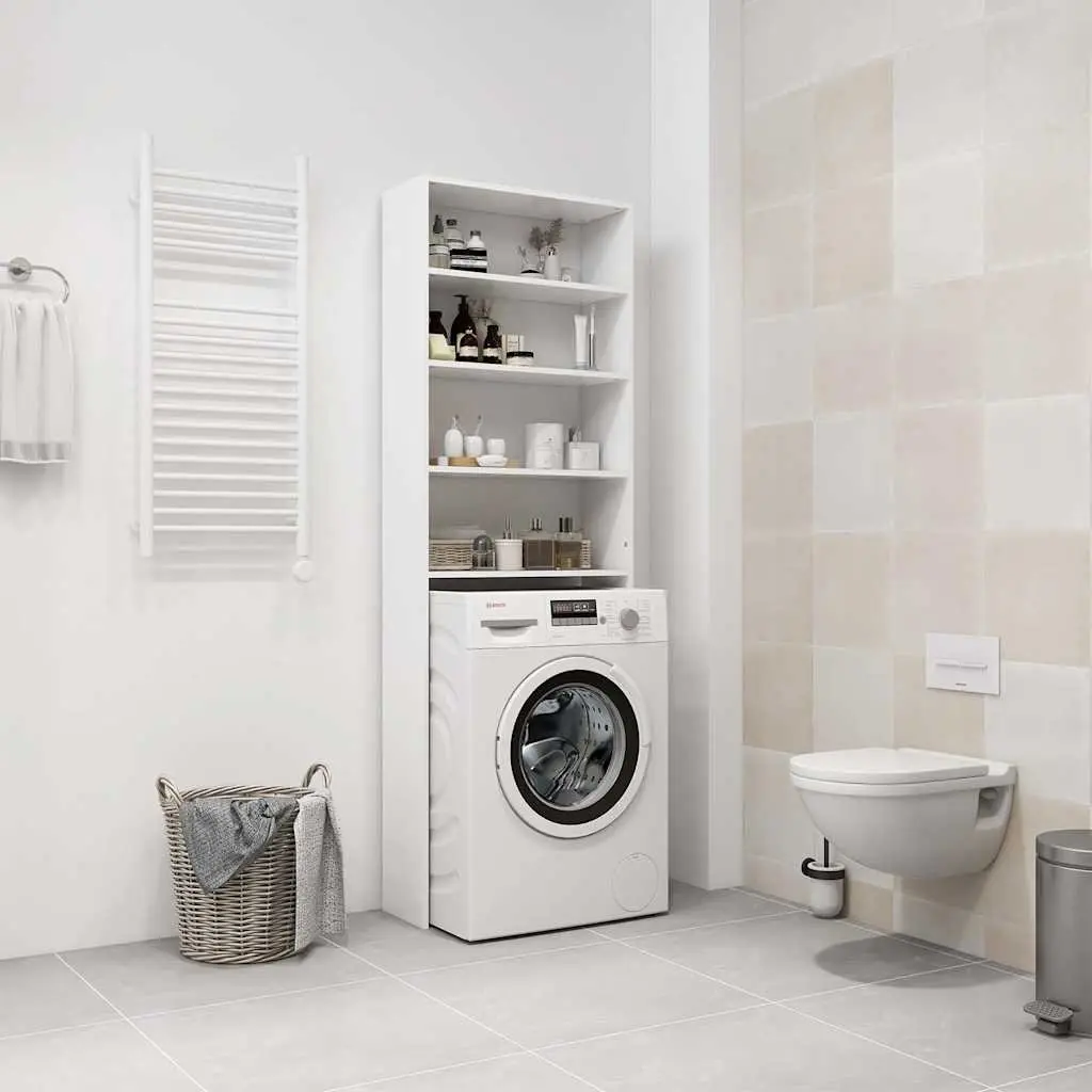 Washing Machine Cabinet White Storage Organizer Bathroom 64 x 24 x 190 cm